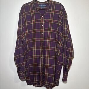 POLO RALPH LAUREN Men’s Shirt XLT‎ Tall Flannel Plaid Red Cotton Button Down